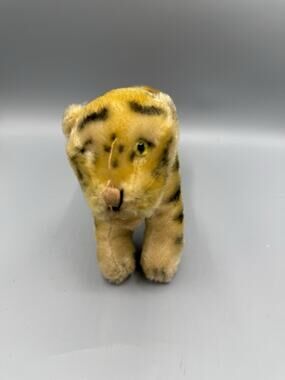 Vintage Mohair Tiger Plush Glass Eyes Straw Stuffed? Unmarked German Style